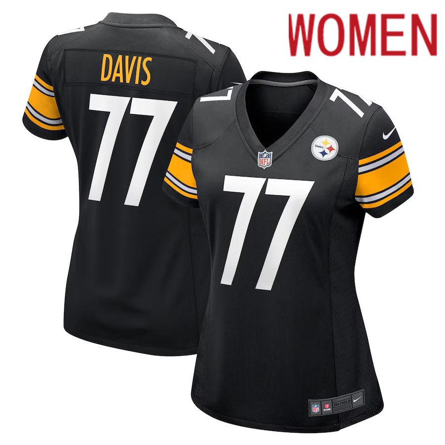 Women Pittsburgh Steelers 77 Jesse Davis Nike Black Game Player NFL Jersey